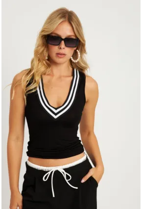 Kadın Siyah V Yaka Bantlı Bluz EY2838