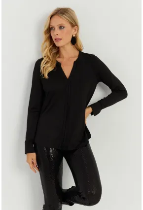 Kadın Siyah V Yaka Bluz AYD268