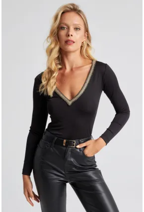 Kadın Siyah V Yaka Bluz EY2673