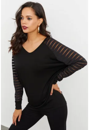 Kadın Siyah V Yaka Bluz ST3074