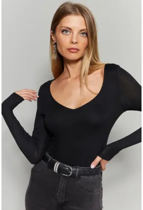 Kadın Siyah V Yaka Çıtçıtlı Body Fİ792