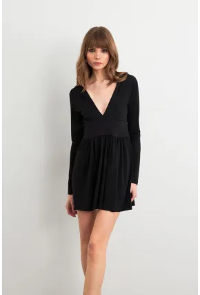 Kadın Siyah V Yaka Mini Elbise LİK17