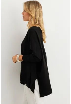 Kadın Siyah V Yaka Salaş Bluz YV304