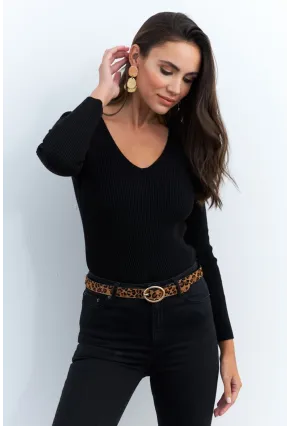 Kadın Siyah V Yaka Triko Bluz YV284