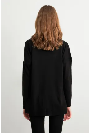 Kadın Siyah V Yaka Triko Kazak YİL549