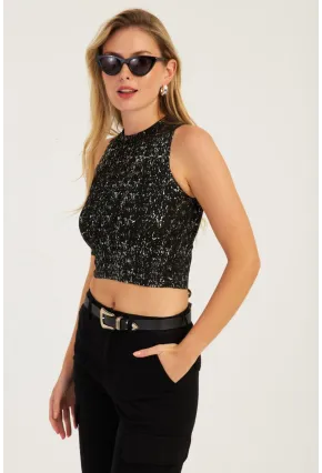 Kadın Siyah Varaklı Bluz KZ2509