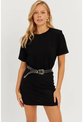 Kadın Siyah Vatkalı Mini Elbise GÇ157