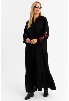 Kadın Siyah Volanlı Maxi Elbise MALO9