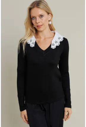 Kadın Siyah Yaka Detaylı Bluz MQS5046