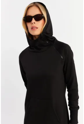 Kadın Siyah Yakası Fermuarlı Maxi Sweat Elbise MTF12