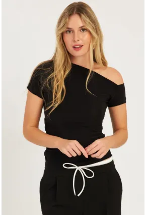 Kadın Siyah Yanları Büzgülü Bluz YZ1017