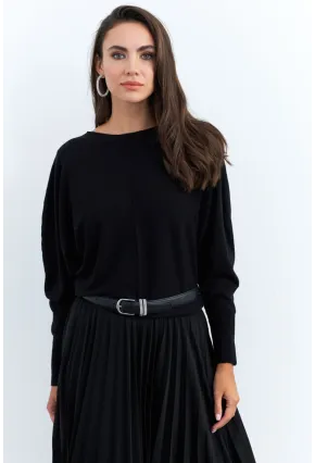 Kadın Siyah Yarasa Kol Kazak YİL558