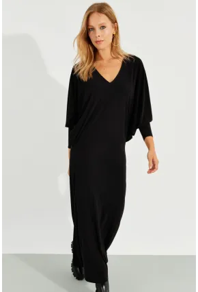 Kadın Siyah Yarasa Kol Midi Elbise BK272021