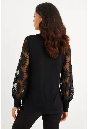 Kadın Siyah Yarım Balıkçı Dantelli Bluz BK1272