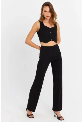 Kadın Siyah Yelekli Pantolon Takım RU9623