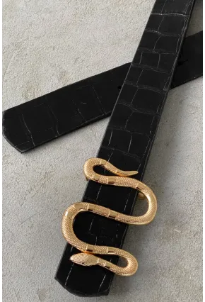 Kadın Siyah Yılan Tokalı Kemer BE609