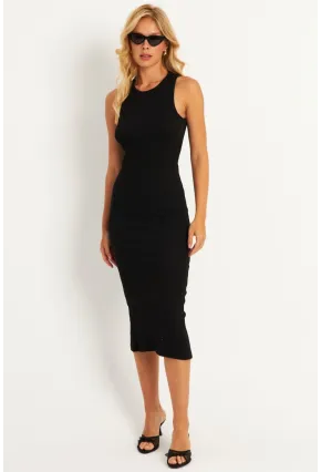 Kadın Siyah Yırtmaçlı Kaşkorse Midi Elbise MK15