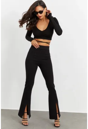 Kadın Siyah Yırtmaçlı Pantolon BK1528