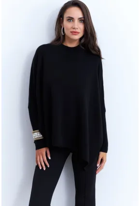 Kadın Siyah Yırtmaçlı Triko Bluz MSMT2262