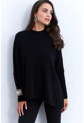 Kadın Siyah Yırtmaçlı Triko Bluz MSMT2262