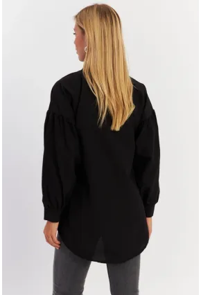 Kadın Siyah Zımbalı Gömlek MASF08