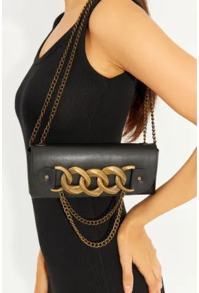 Kadın Siyah Zincir Aksesuarlı Bel Çantası BE692