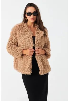 Kadın Sütlü Kahve Astarlı Peluş Kürk CO100
