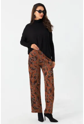 Kadın Taba Desenli Saten Pantolon MCAR1069