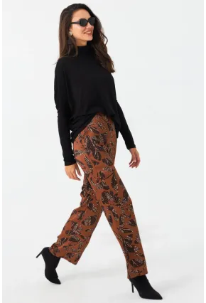Kadın Taba Desenli Saten Pantolon MCAR1069