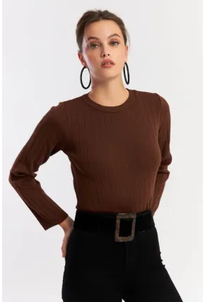 Kadın Taba Kısa Triko Bluz YV290