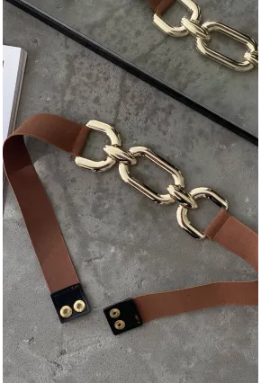 Kadın Taba Lastikli Gold Tokalı Kemer BE663