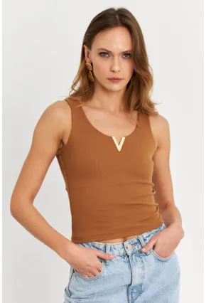 Kadın Tarçın Aksesuarlı Kaşkorse Bluz RLO116