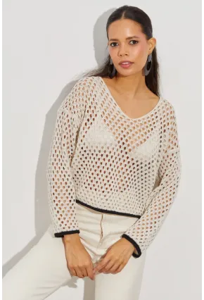 Kadın Taş Ajurlu Triko Bluz YV138