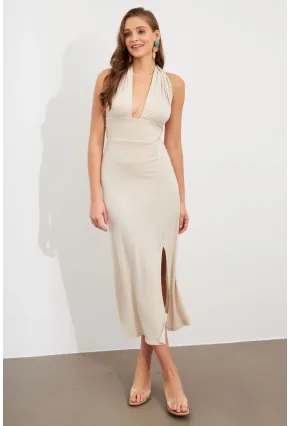 Kadın Taş Bağlamalı Sırt Dekolteli Maxi Elbise UG2003