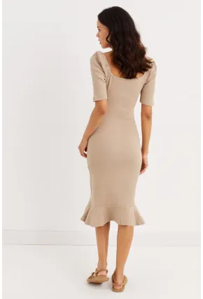 Kadın Taş Balon Kol Eteği Volanlı Mevsimlik Midi Elbise Yİ2244