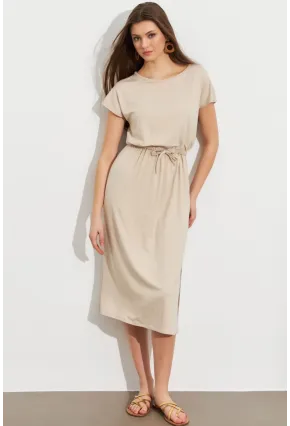 Kadın Taş Beli Büzülebilir Midi Elbise MURO1193