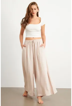 Kadın Taş Beli Lastikli Cepli Palazzo Pantolon Sİ1155