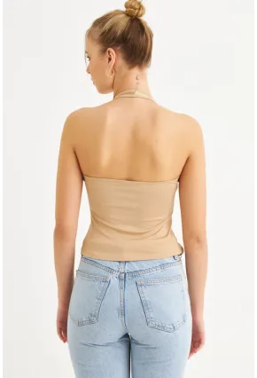 Kadın Taş Boyun Askılı Crop Bluz TF69