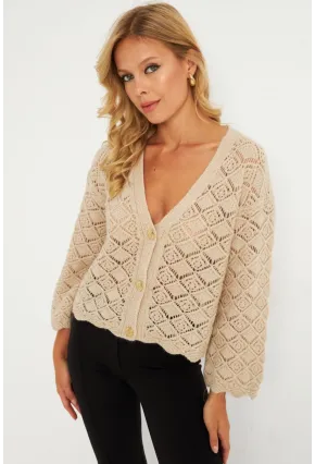 Kadın Taş Düğme Detaylı Hırka YV276