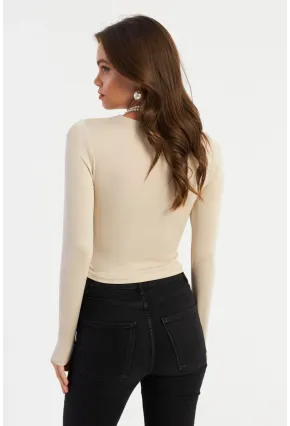 Kadın Taş Gül Detaylı Pencereli Bluz AYD378