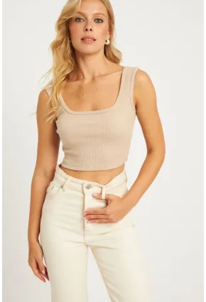 Kadın Taş Kare Yaka Crop Bluz XL2003