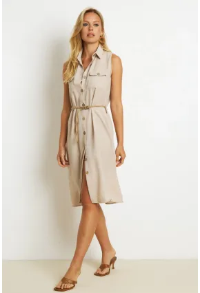 Kadın Taş Kemerli Gömlek Midi Elbise SGT404