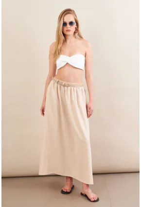 Kadın Taş Keten Cepli Midi Etek RSP4440