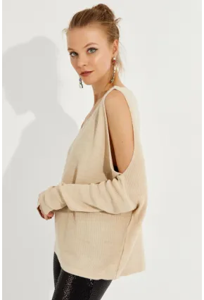 Kadın Taş Kolu Yırtmaçlı Triko Bluz SMT221