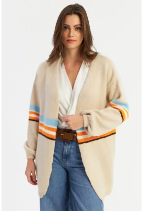 Kadın Taş Renk Çizgili Hırka MSMT2429