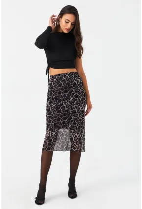 Kadın Taş-Siyah Astarlı Desenli Tül Etek CG391