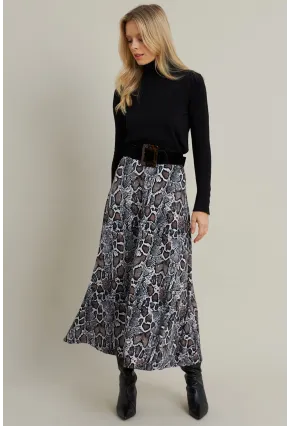 Kadın Taş-Siyah Desenli Çan Etek LON3007