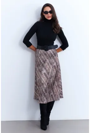 Kadın Taş-Siyah Yılan Desenli Saten Çan Etek ELT161