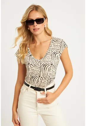 Kadın Taş V Yaka Desenli Bluz LPP1285