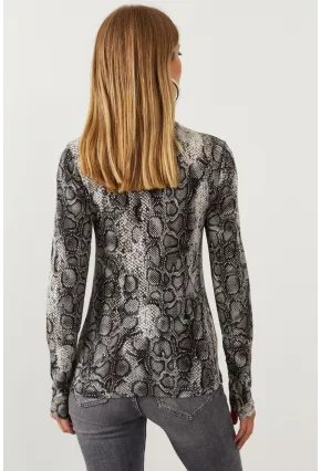 Kadın Taş Yarım Balıkçı Yılan Desenli Bluz LPP1134